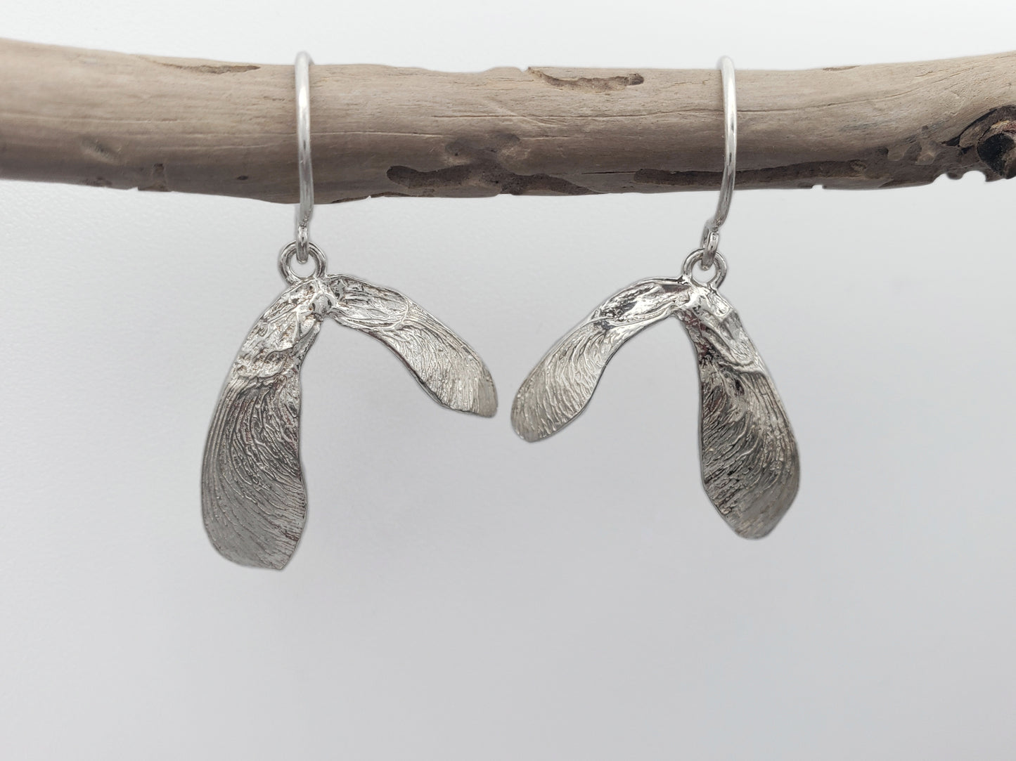 Silver maple key earrings