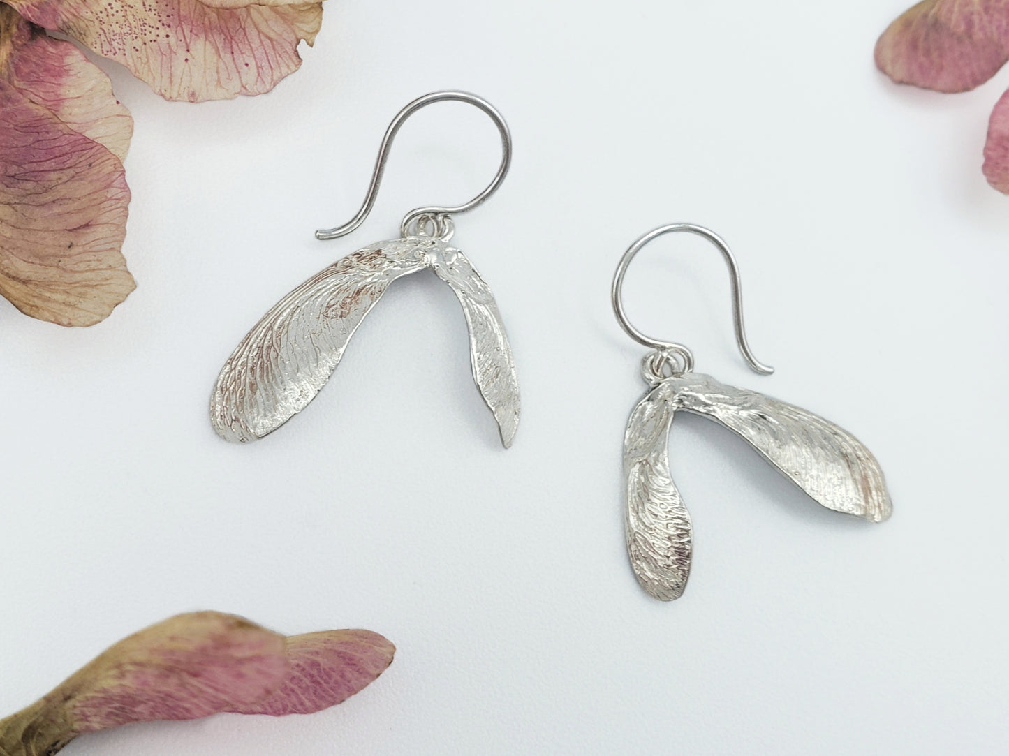 Silver maple key earrings