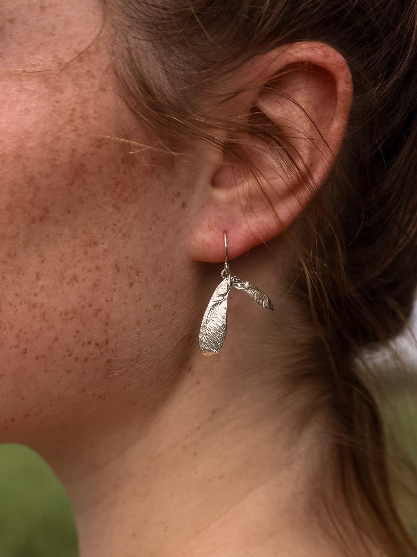 Silver maple key earrings