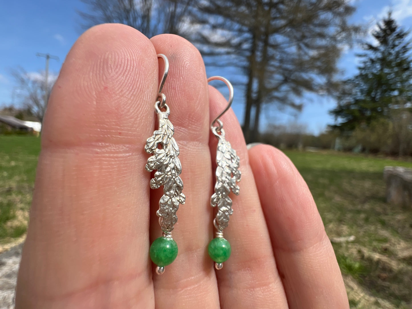 Cedar Sprout Dangle Earrings with Gemstone