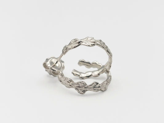 Sterling silver cedar hoop earrings with posts and butterfly backs.